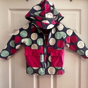 Andy Evan Kids 2T Navy Pink Smiley Face Waterproof Rain Jacket Hooded